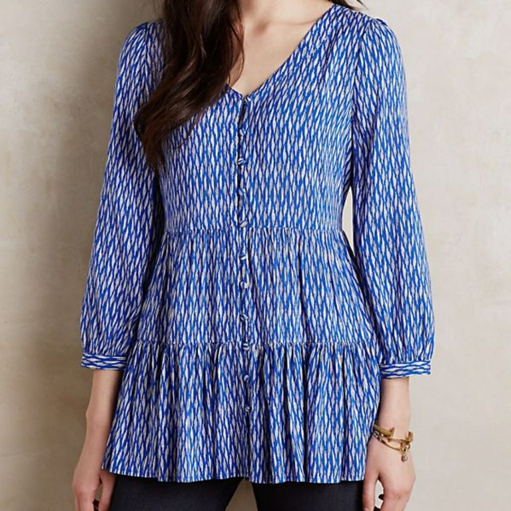Anthropologie Maeve Blue Tiered Tunic Top